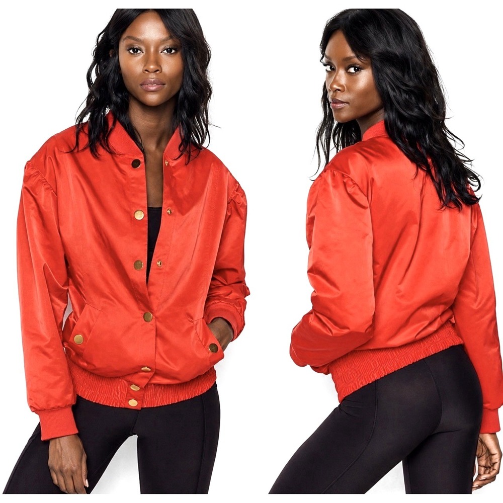 Victoria's Secret Sport Saitn Bomber Jacket Button Front Red SZ L